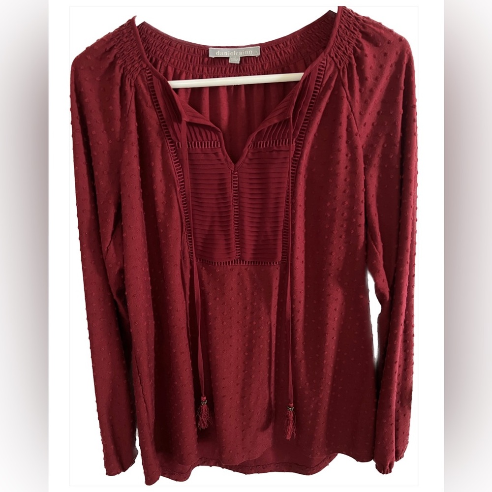 Daniel Rainn Women’s Blouse with Tassels- size medium- dark red/burgundy